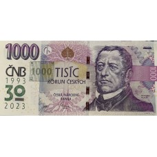 1000 Korun 2023 s přítiskem ČNB výroční, 1000 Kč vydaná ke 30 letům České měny UNC série M01